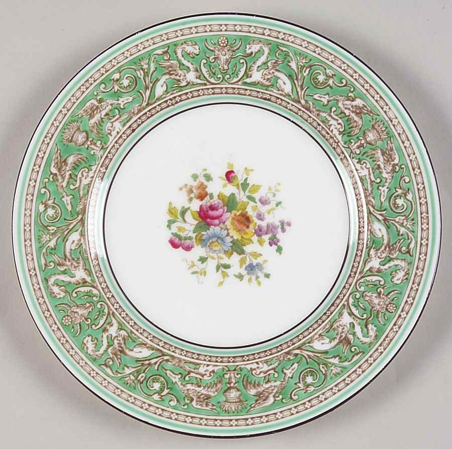 Florentine Green Rim (Floral Center, White Body) Dessert/Pie Plate by Wedgwood-1
