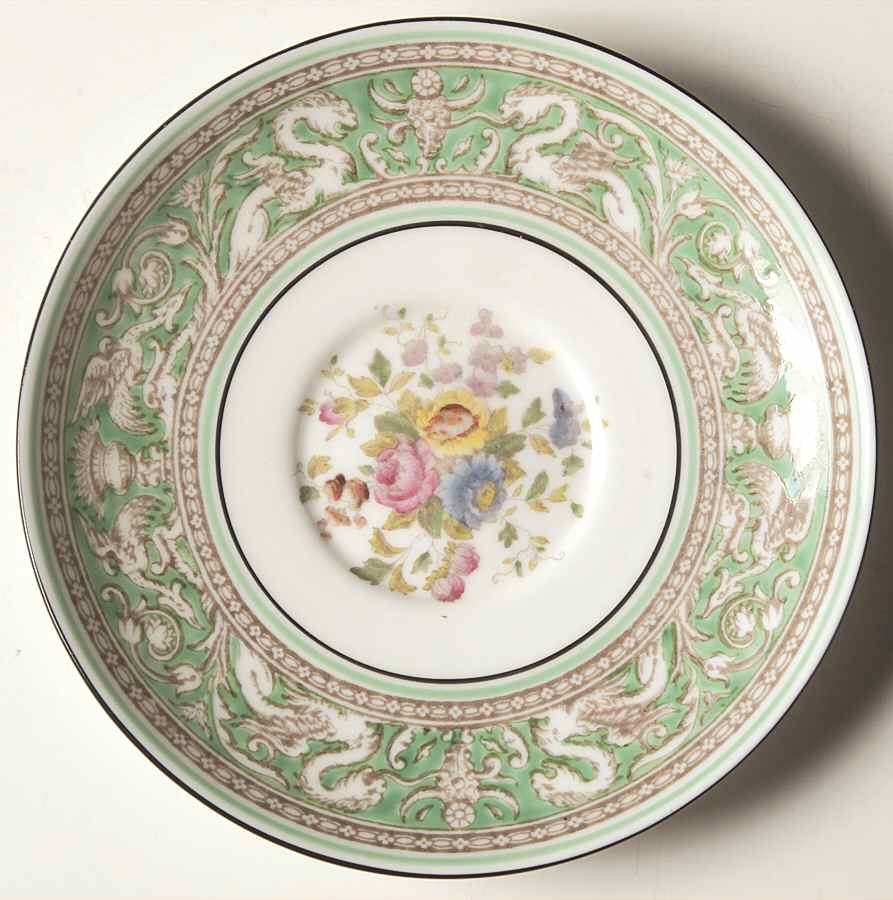 Florentine Green Rim (Floral Center, White Body) Saucer for Peony Shape Footed Cup by Wedgwood-1