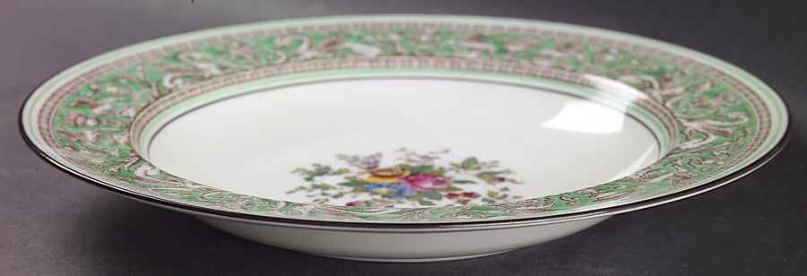 Florentine Green Rim (Floral Center, White Body) Large Rim Soup Bowl by Wedgwood-1
