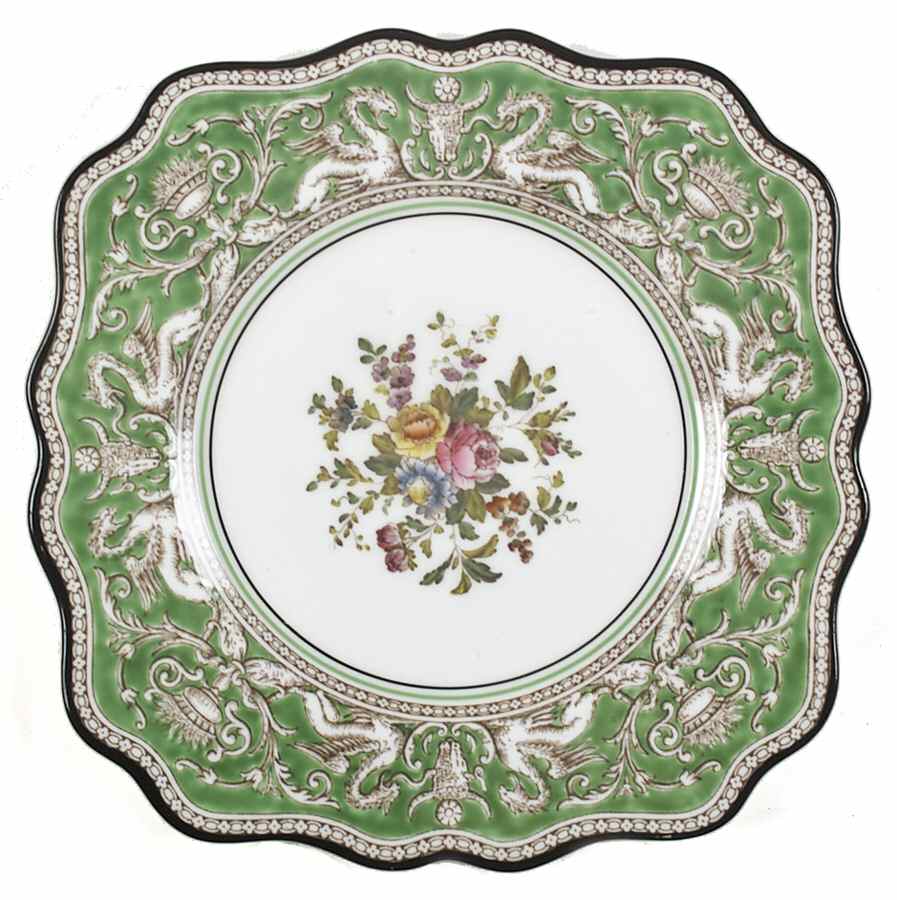Florentine Green Rim (Floral Center, White Body) Square Salad Plate by Wedgwood-1