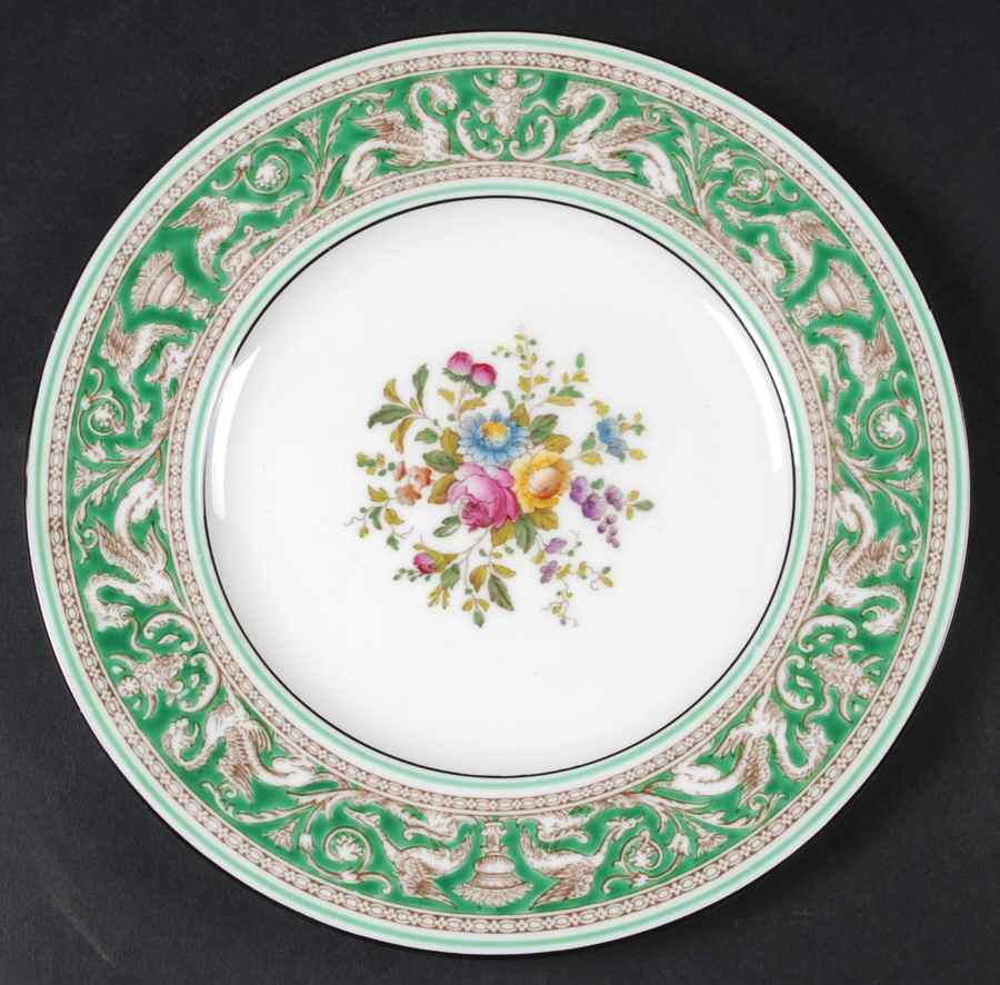 Florentine Green Rim (Floral Center, White Body) Luncheon Plate by Wedgwood-1
