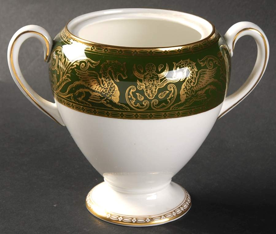Florentine Dark Green Rim (No Floral Center) Globe Shape Sugar Bowl No Lid by Wedgwood-1