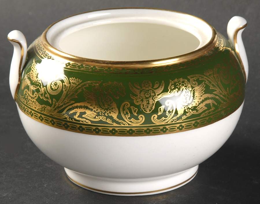 Florentine Dark Green Rim (No Floral Center) 146 Shape Sugar Bowl No Lid by Wedgwood-1