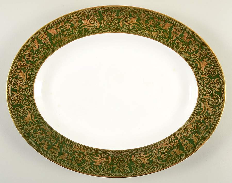 Florentine Dark Green Rim (No Floral Center) 14" Oval Serving Platter by Wedgwood-1