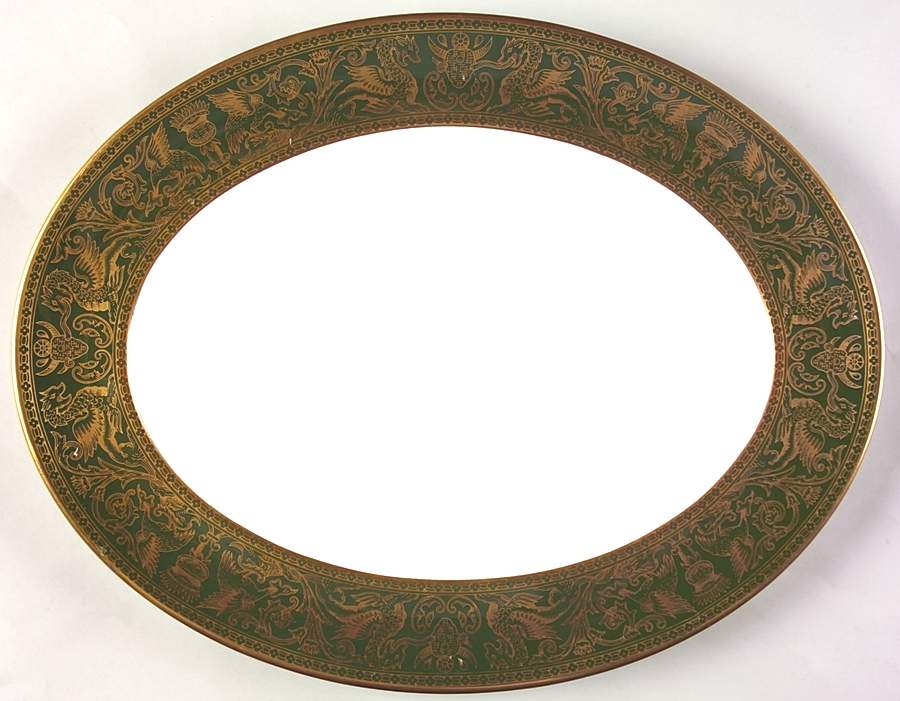 Florentine Dark Green Rim (No Floral Center) 13" Oval Serving Platter by Wedgwood-1