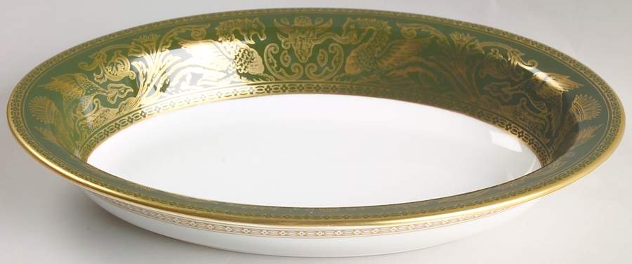 Florentine Dark Green Rim (No Floral Center) 10" Oval Vegetable Bowl by Wedgwood-1