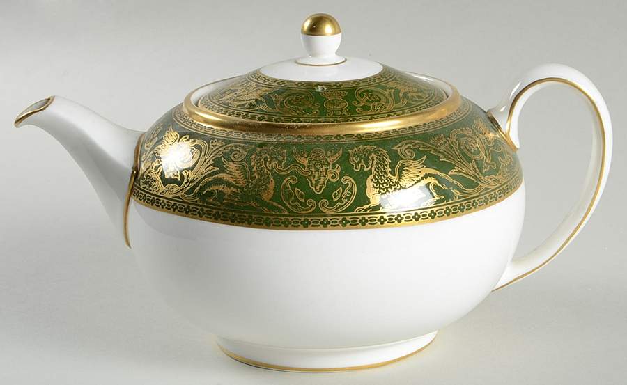 Florentine Dark Green Rim (No Floral Center) Teapot & Lid by Wedgwood-1