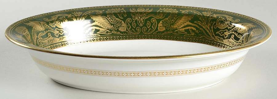 Florentine Dark Green Rim (No Floral Center) 10" Oval Vegetable Bowl by Wedgwood-1