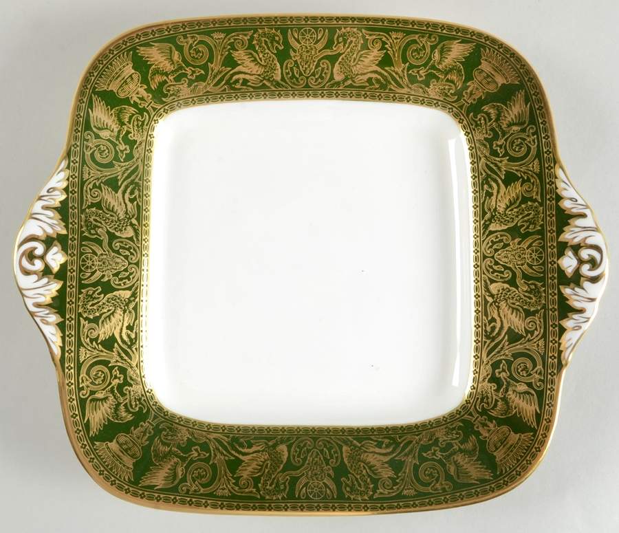 Florentine Dark Green Rim (No Floral Center) Square Handled Cake Plate by Wedgwood-1