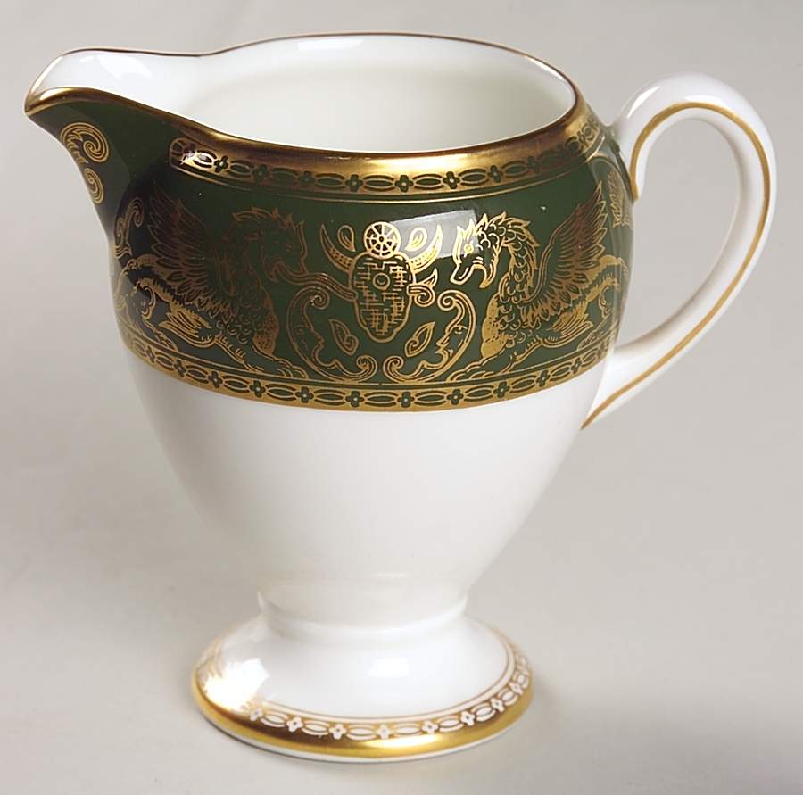 Florentine Dark Green Rim (No Floral Center) Globe Shape Creamer by Wedgwood-1