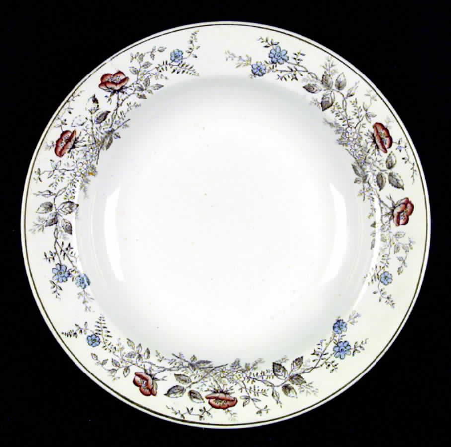 Floral (Smooth, Blue & Orange Flowers) Rim Soup Bowl by Wedgwood-1