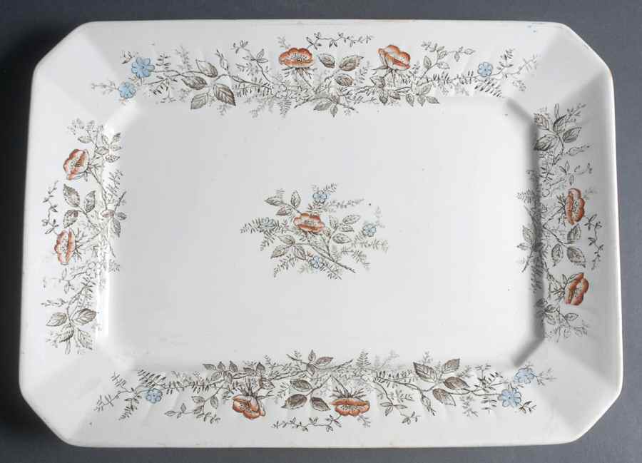 Floral (Smooth, Blue & Orange Flowers) 15" Oval Serving Platter by Wedgwood-1