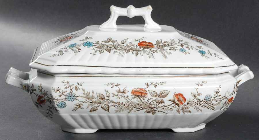 Floral (Smooth, Blue & Orange Flowers) Rectangular Covered Vegetable by Wedgwood-1