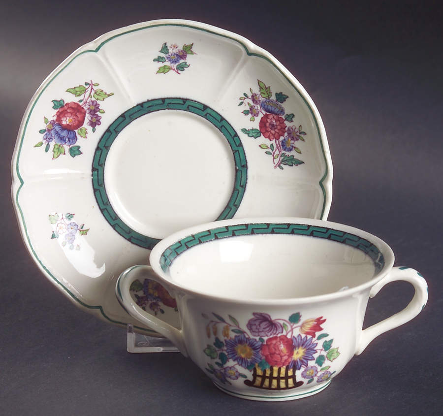 Floral (Scallop) Flat Bouillon Cup & Saucer by Wedgwood-1