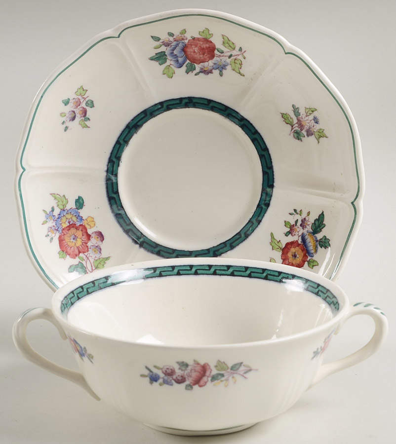 Floral (Scallop) Footed Cream Soup Bowl & Saucer Set by Wedgwood-1