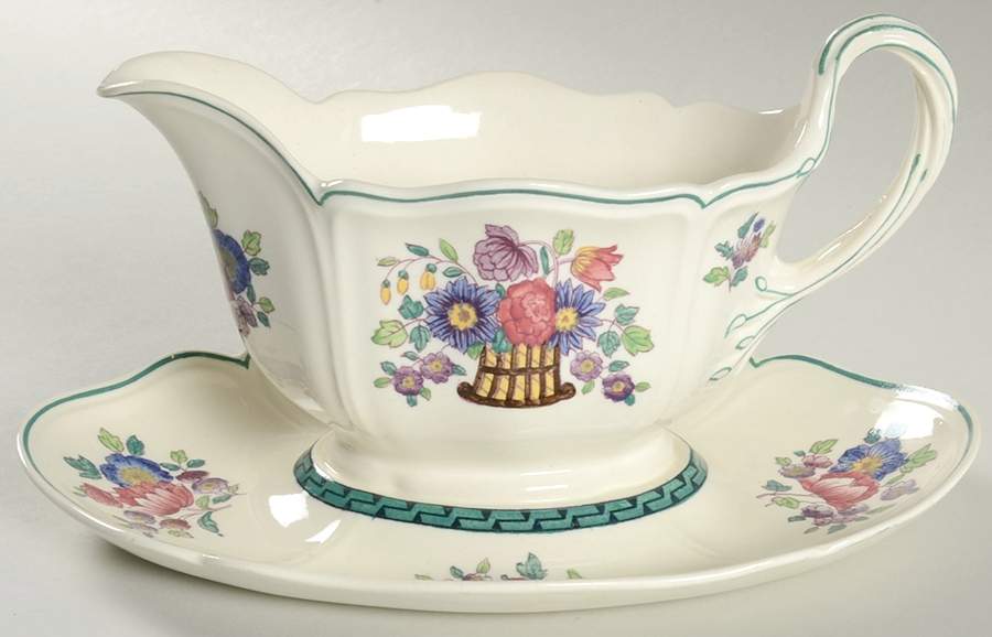 Floral (Scallop) Gravy Boat with Attached Underplate by Wedgwood-1