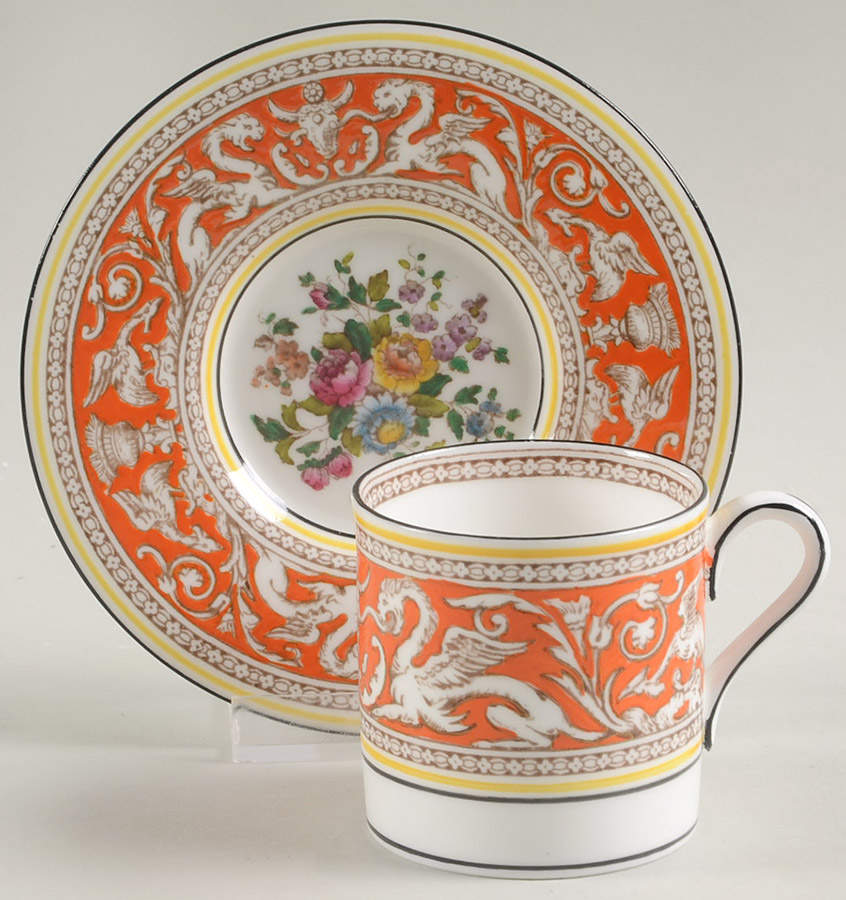 Florentine Coral (Red Flower Center) Flat Demitasse Cup & Saucer Set by Wedgwood-1