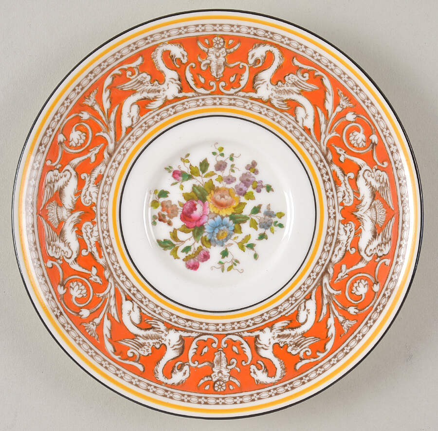 Florentine Coral (Red Flower Center) Saucer for Cream Soup Bowl by Wedgwood-1
