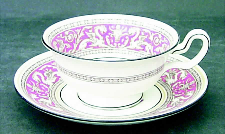 Florentine Coral (Red Flower Center) Footed Cup & Saucer Set by Wedgwood-1