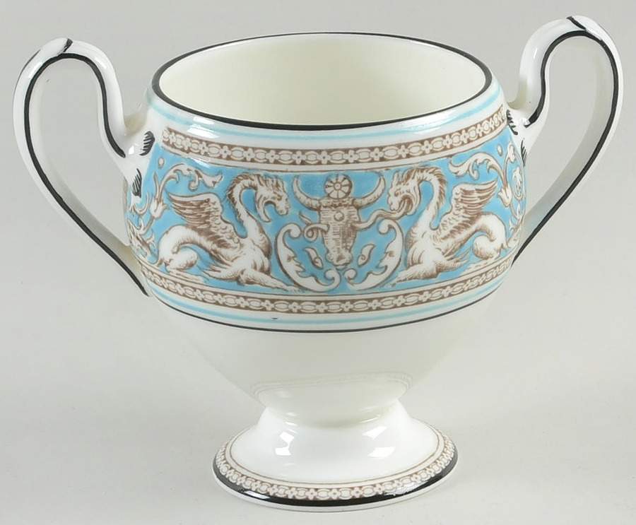 Florentine Turquoise Rim (Fruit Center, White Body) Globe Shape Sugar Bowl No Lid by Wedgwood-1