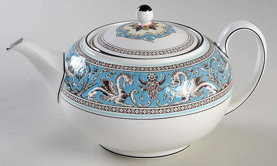 Florentine Turquoise Rim (Fruit Center, White Body) Teapot & Lid by Wedgwood-1