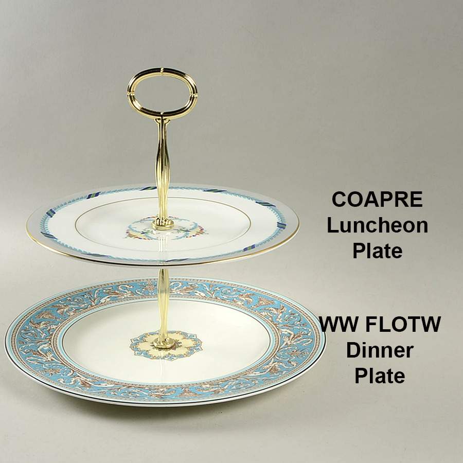 Florentine Turquoise Rim (Fruit Center, White Body) Mixed/Match 2 Tier Serving Tray by Wedgwood-1