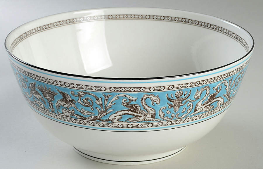 Florentine Turquoise Rim (Fruit Center, White Body) 9" Salad Serving Bowl by Wedgwood-1