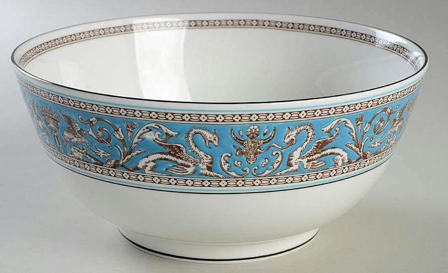 Florentine Turquoise Rim (Fruit Center, White Body) 9" Salad Serving Bowl by Wedgwood-1