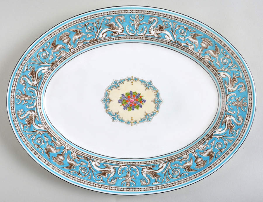 Florentine Turquoise Rim (Fruit Center, White Body) 13" Oval Serving Platter by Wedgwood-1