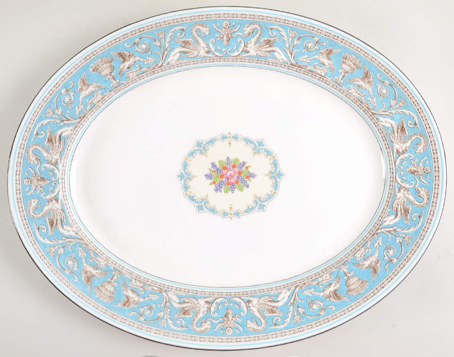 Florentine Turquoise Rim (Fruit Center, White Body) 17" Oval Serving Platter by Wedgwood-1