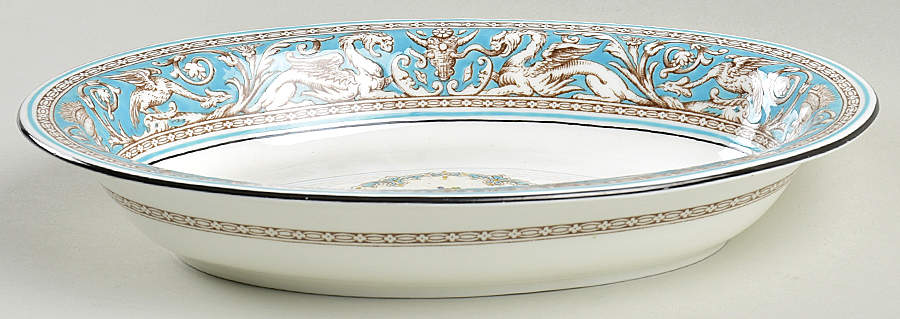 Florentine Turquoise Rim (Fruit Center, White Body) 11" Oval Vegetable Bowl by Wedgwood-1