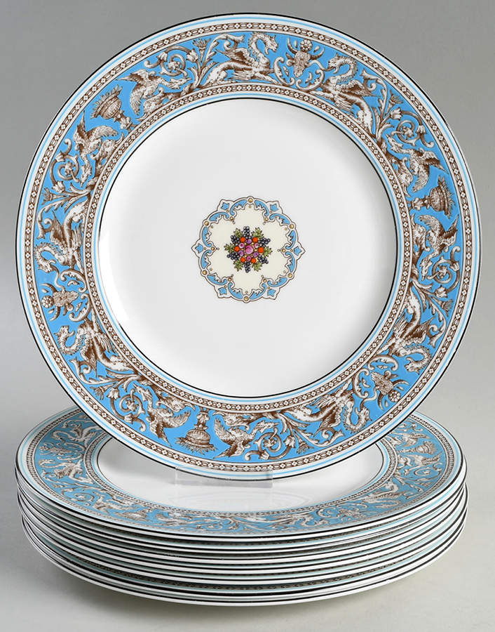 Florentine Turquoise Rim (Fruit Center, White Body) Estate Dinner Plate - Set of 8 by Wedgwood-1