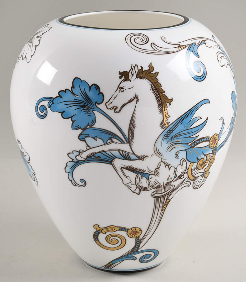 Florentine Turquoise Rim (Fruit Center, White Body) 7" Vase by Wedgwood-1