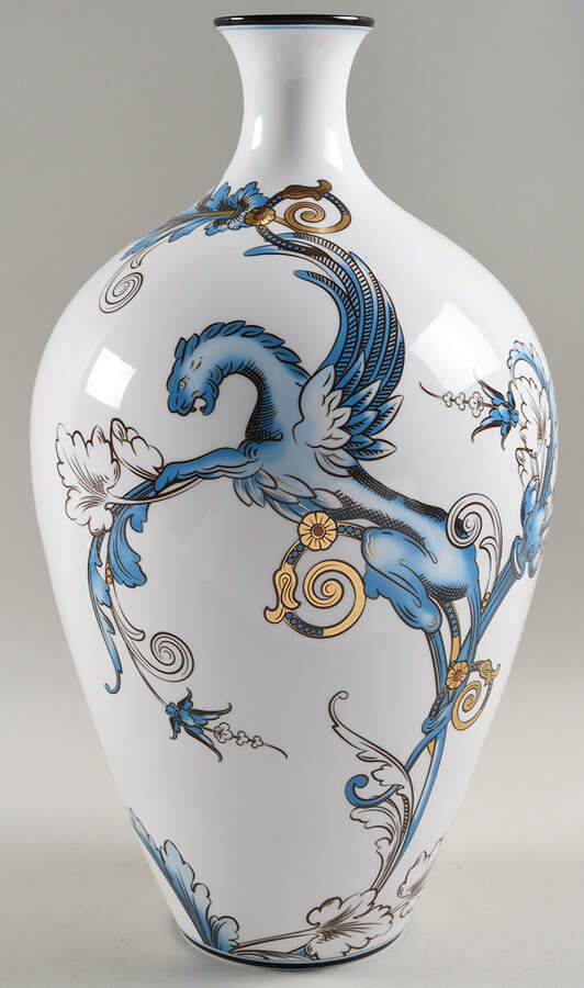 Florentine Turquoise Rim (Fruit Center, White Body) 14" Vase by Wedgwood-1