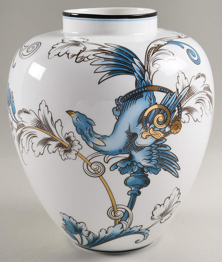 Florentine Turquoise Rim (Fruit Center, White Body) Covered Vase No Lid by Wedgwood-1