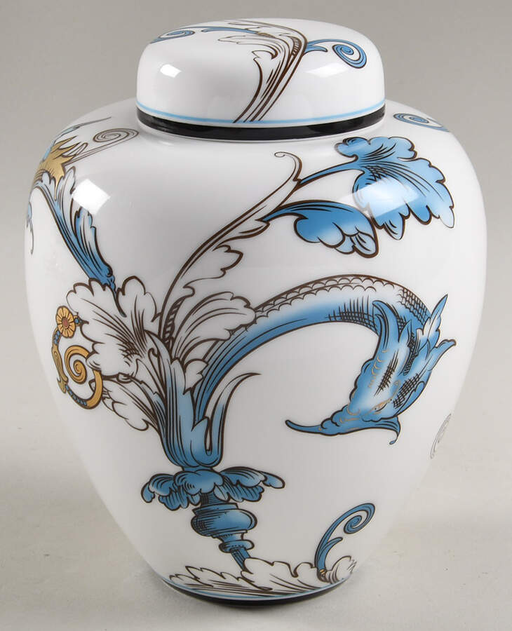 Florentine Turquoise Rim (Fruit Center, White Body) Covered Vase by Wedgwood-1