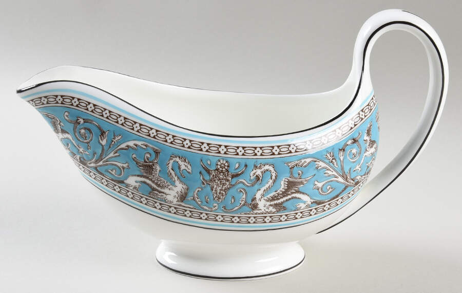 Florentine Turquoise Rim (Fruit Center, White Body) Gravy Boat by Wedgwood-1