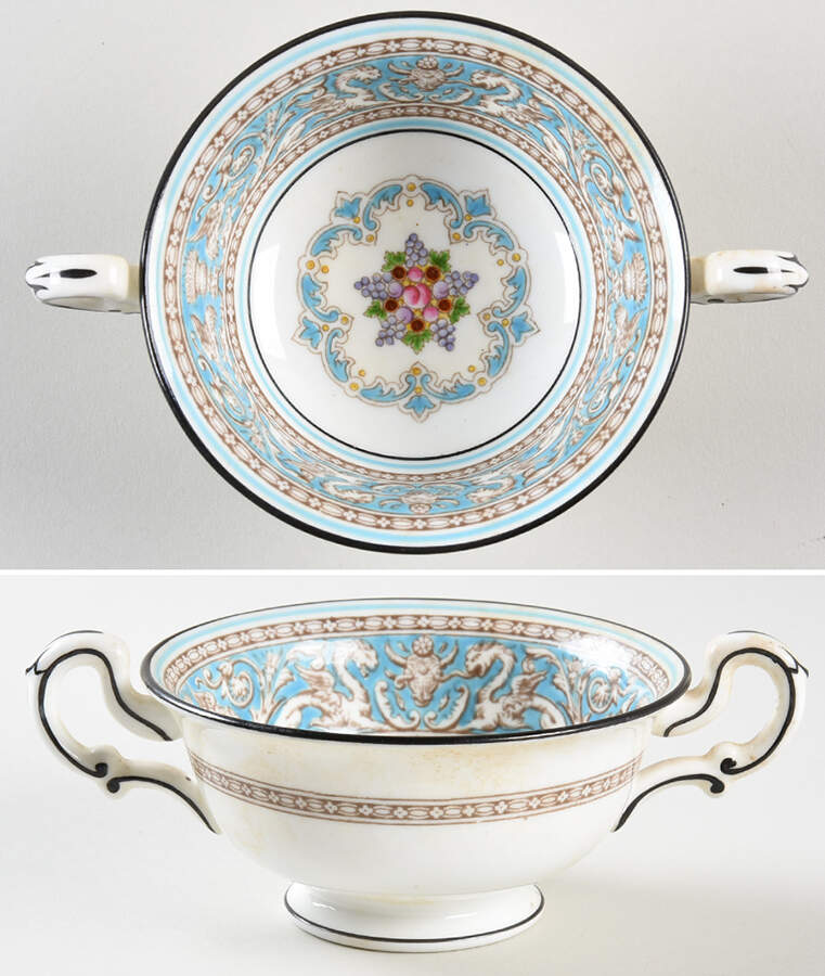 Florentine Turquoise Rim (Fruit Center, White Body) Footed Bouillon Cup by Wedgwood-1