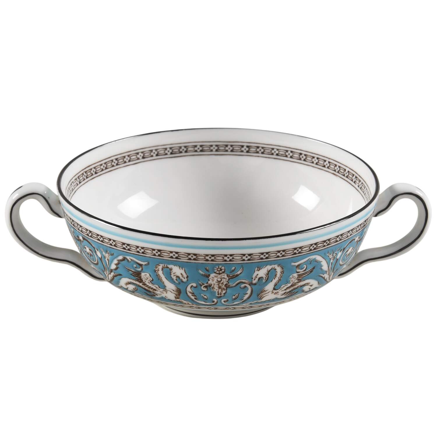 Florentine Turquoise Rim (Fruit Center, White Body) Flat Cream Soup Bowl by Wedgwood-1