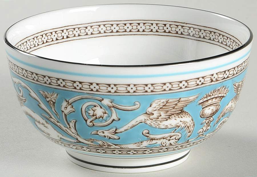 Florentine Turquoise Rim (Fruit Center, White Body) Mini Open Sugar Bowl by Wedgwood-1