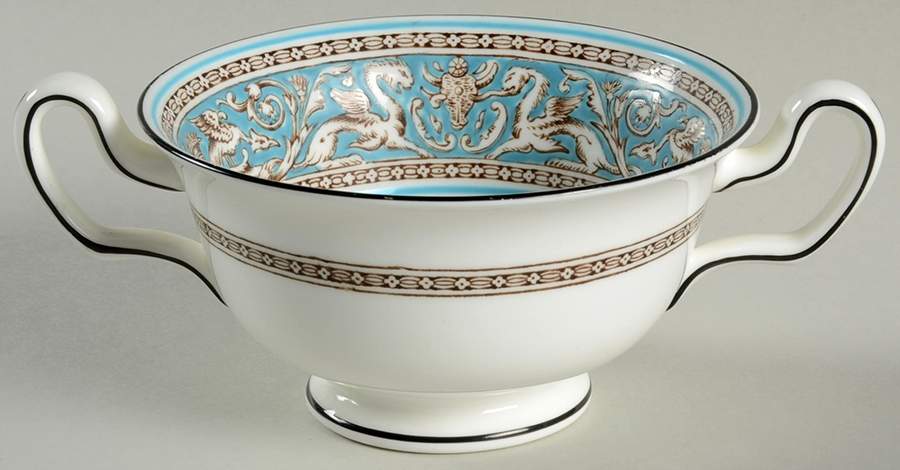Florentine Turquoise Rim (Fruit Center, White Body) Footed Cream Soup Bowl by Wedgwood-1