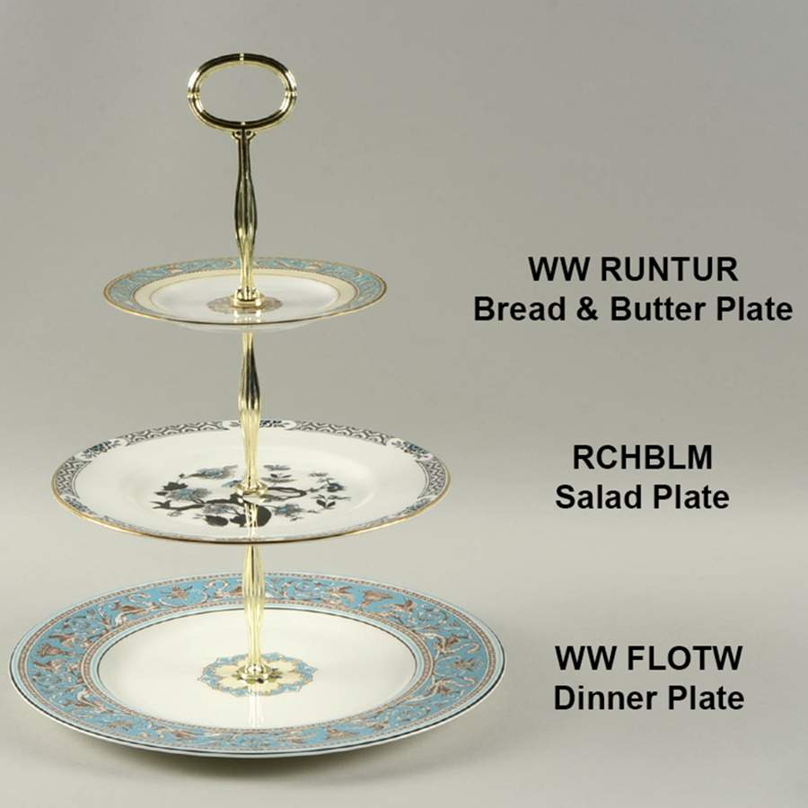 Florentine Turquoise Rim (Fruit Center, White Body) Mixed/Match 3 Tier Serving Tray by Wedgwood-1