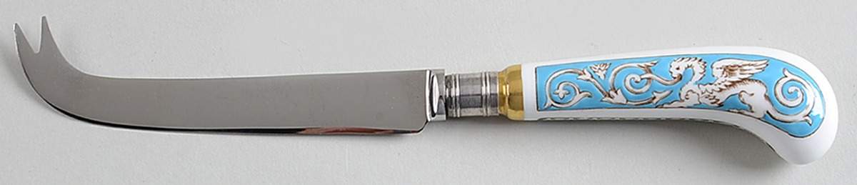 Florentine Turquoise Rim (Fruit Center, White Body) Cheese Knife with Stainless Blade by Wedgwood-1