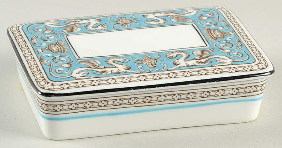 Florentine Turquoise Rim (No Center, White Body) Cigarette Box & Lid by Wedgwood-1