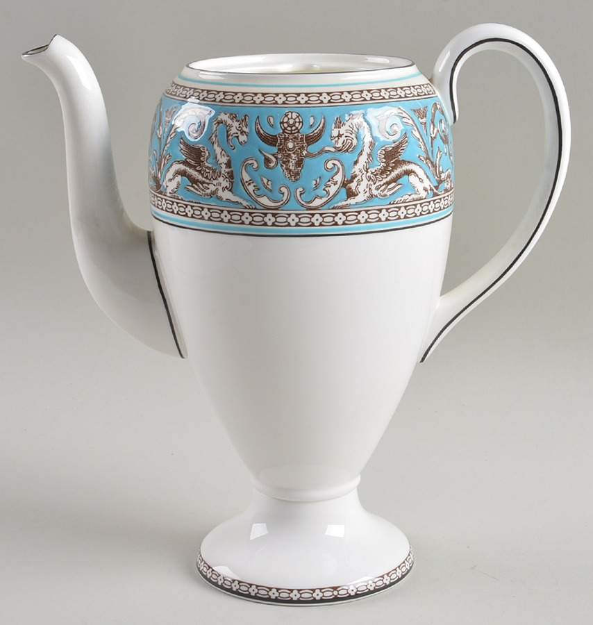 Florentine Turquoise Rim (Fruit Center, White Body) Coffee Pot No Lid by Wedgwood-1