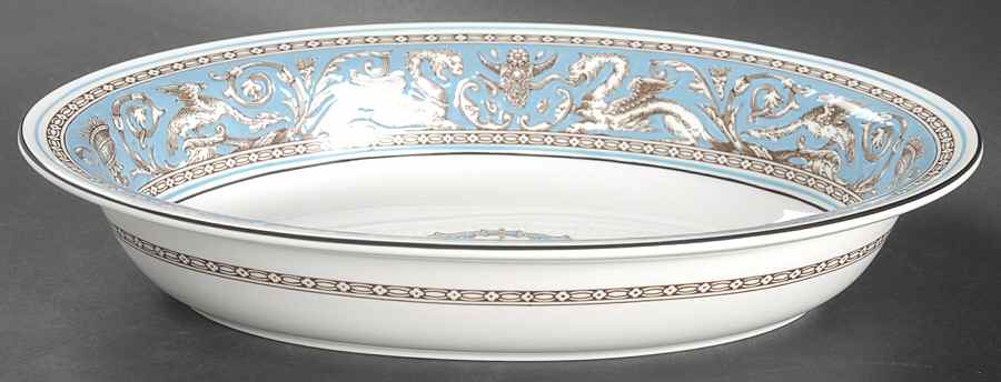 Florentine Turquoise Rim (Fruit Center, White Body) 10" Oval Vegetable Bowl by Wedgwood-1