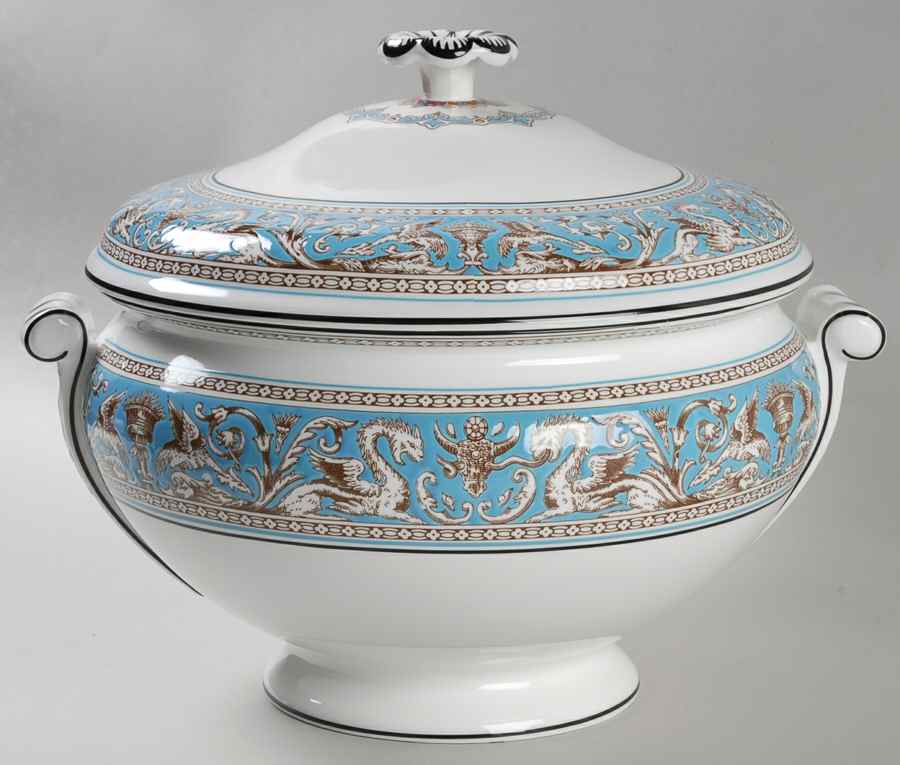 Florentine Turquoise Rim (Fruit Center, White Body) Tureen &  Lid by Wedgwood-1