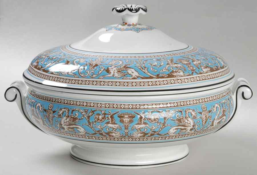 Florentine Turquoise Rim (Fruit Center, White Body) Round Covered Vegetable by Wedgwood-1