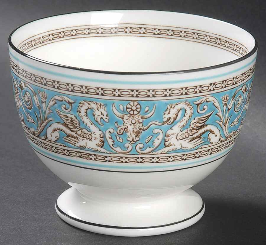 Florentine Turquoise Rim (Fruit Center, White Body) Open Sugar Bowl by Wedgwood-1