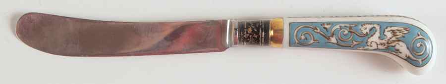 Florentine Turquoise Rim (Fruit Center, White Body) Hollow Handle Butter Spreader by Wedgwood-1